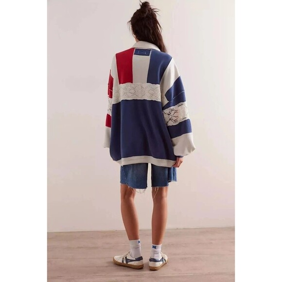 Free People We The Free American Dream Polo Pullover Top Striped XL NEW 284068 - Picture 3 of 8